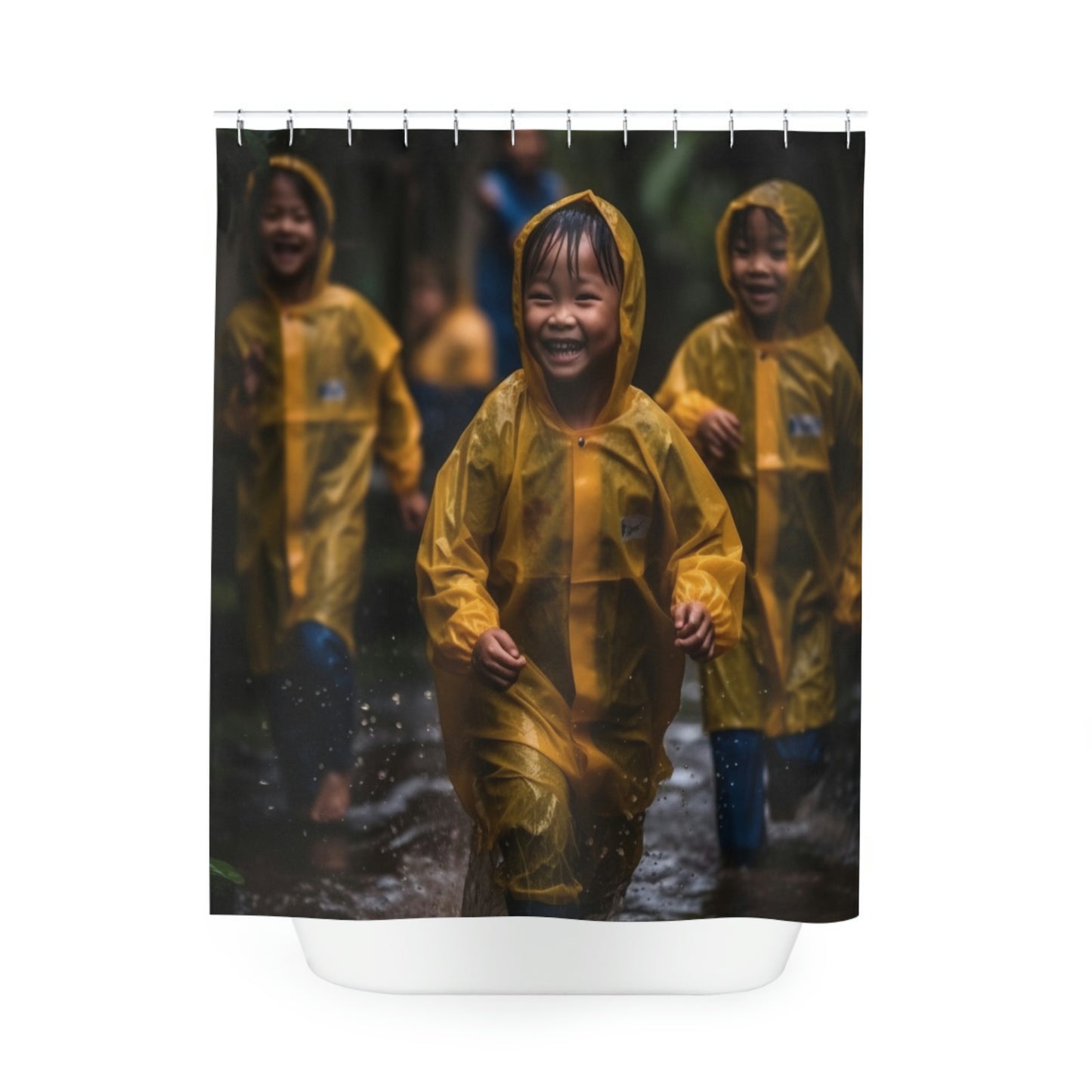 Polyester Shower Curtain Yellow Raincoat kids 1