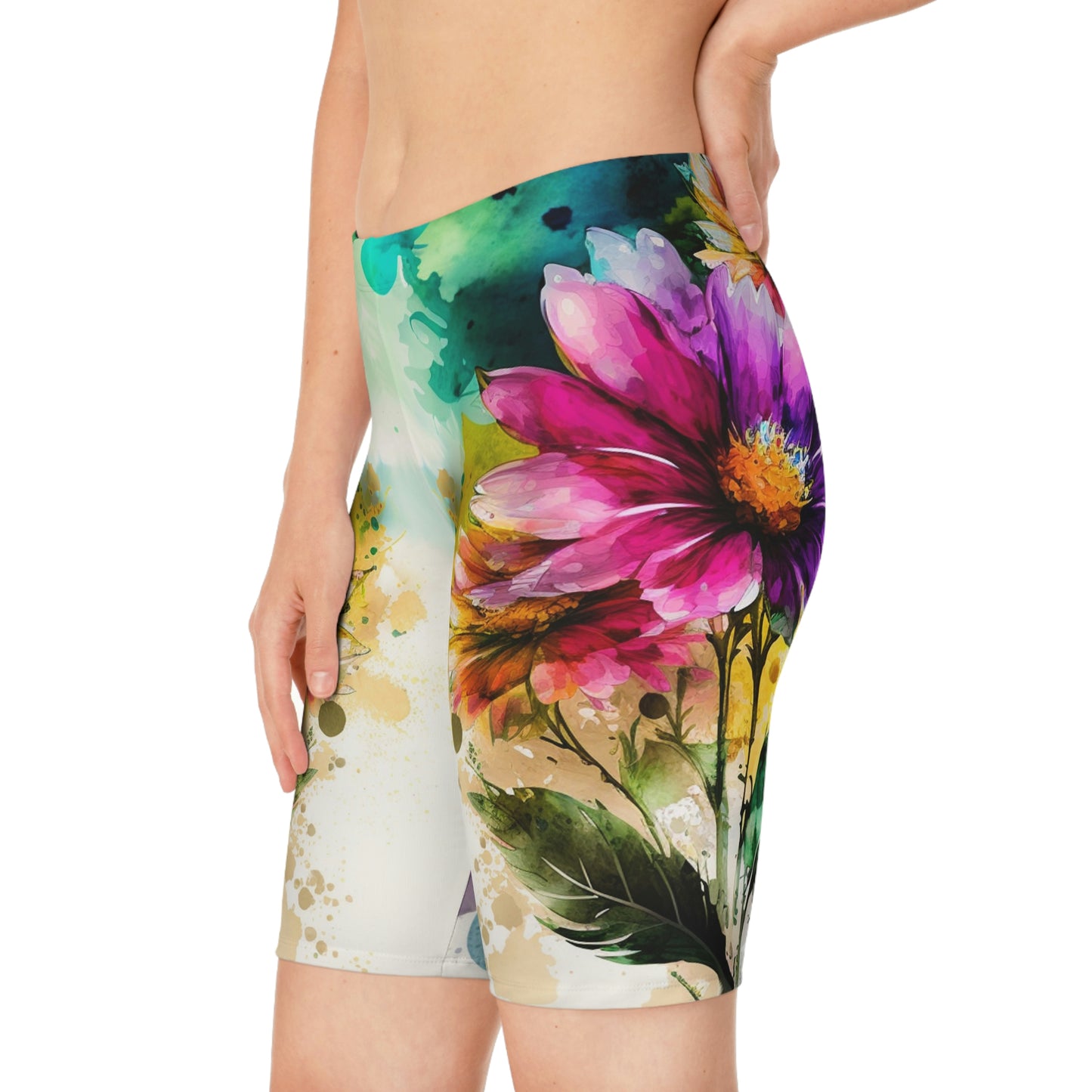 Women's Bike Shorts (AOP) Bright Spring Flower 1