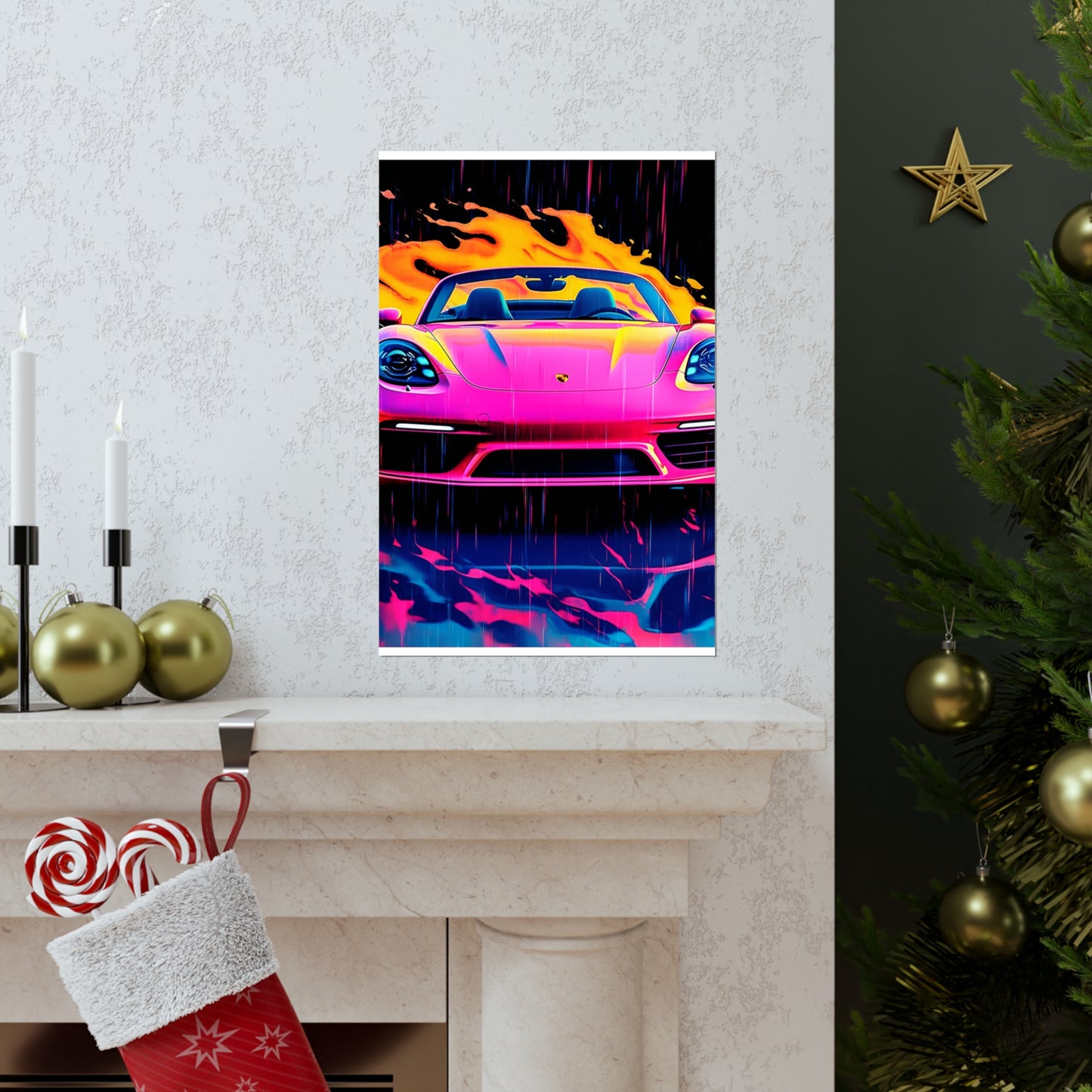 Premium Matte Vertical Posters Pink Porsche water fusion 1