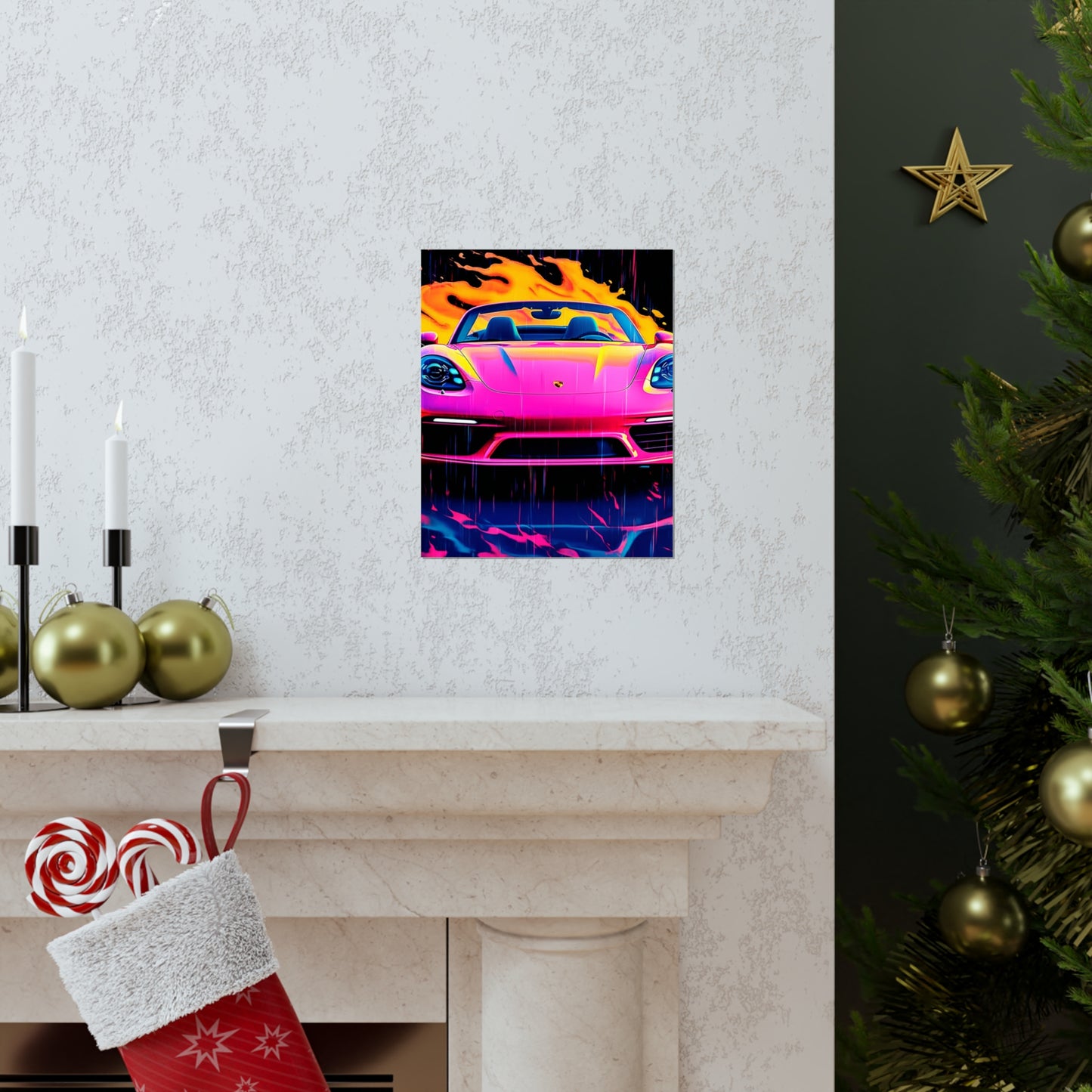 Premium Matte Vertical Posters Pink Porsche water fusion 1