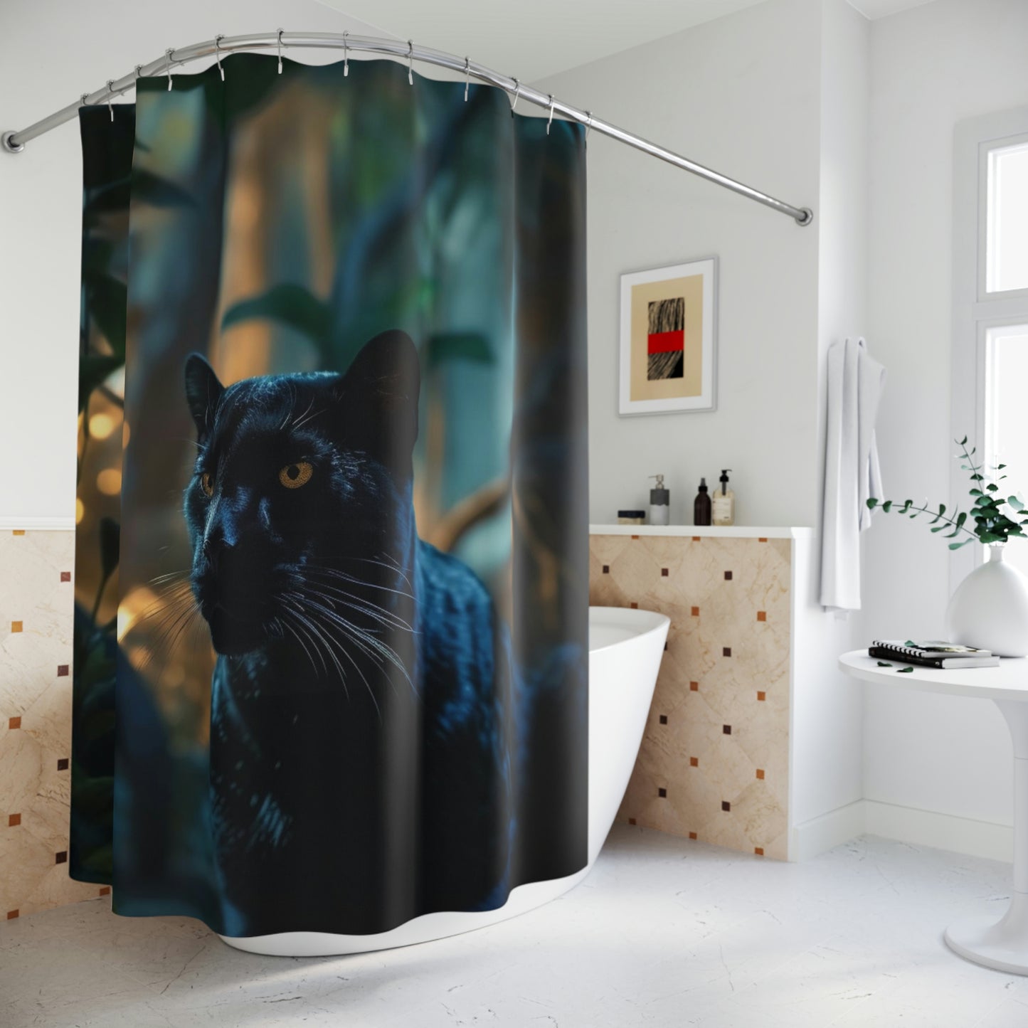 Polyester Shower Curtain black panther 1