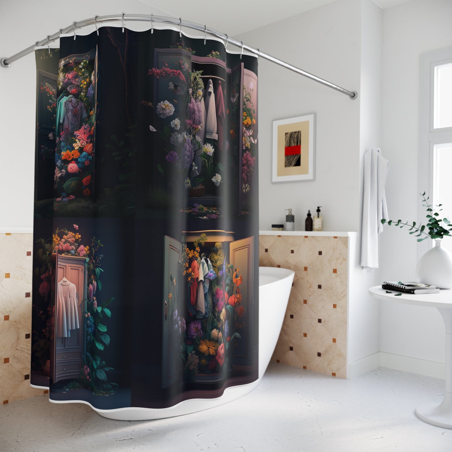 Polyester Shower Curtain A Wardrobe Surrounded by Flowers 5