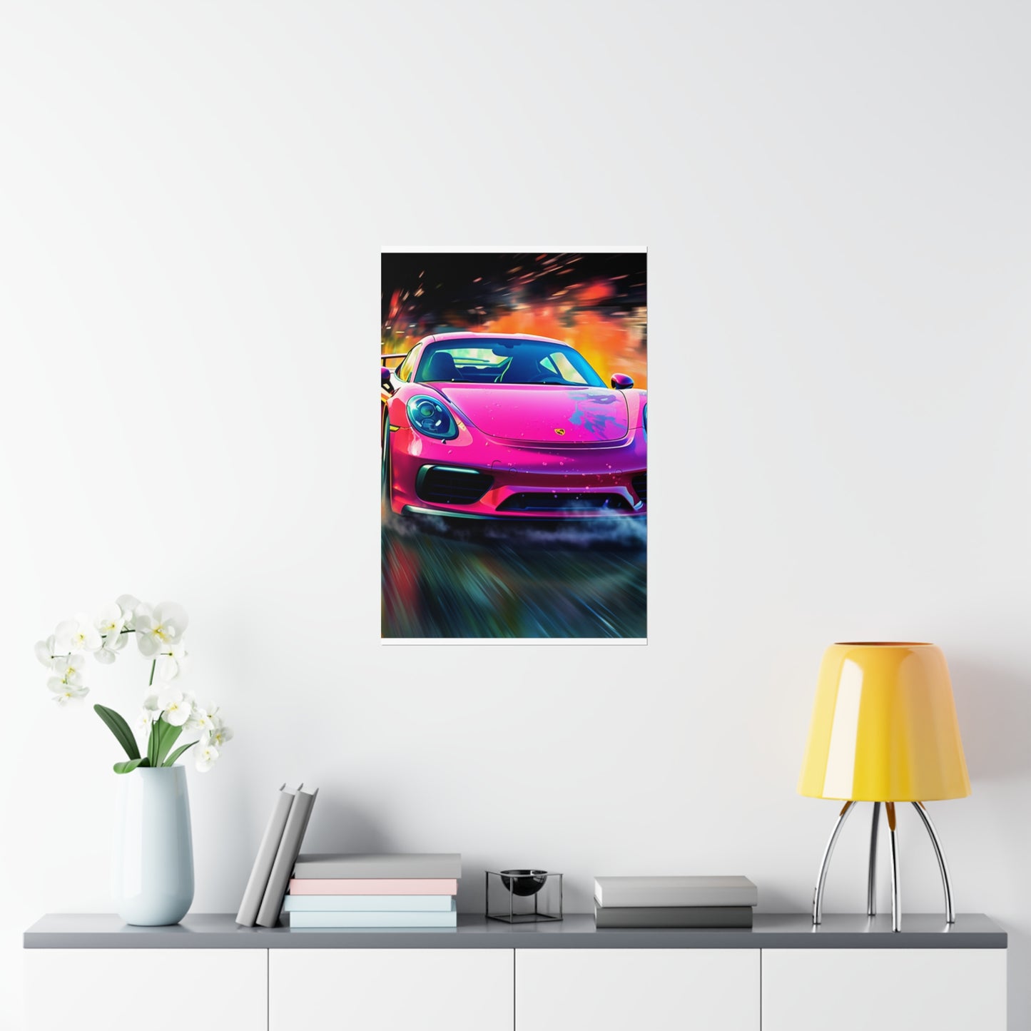 Premium Matte Vertical Posters Pink Porsche water fusion 4