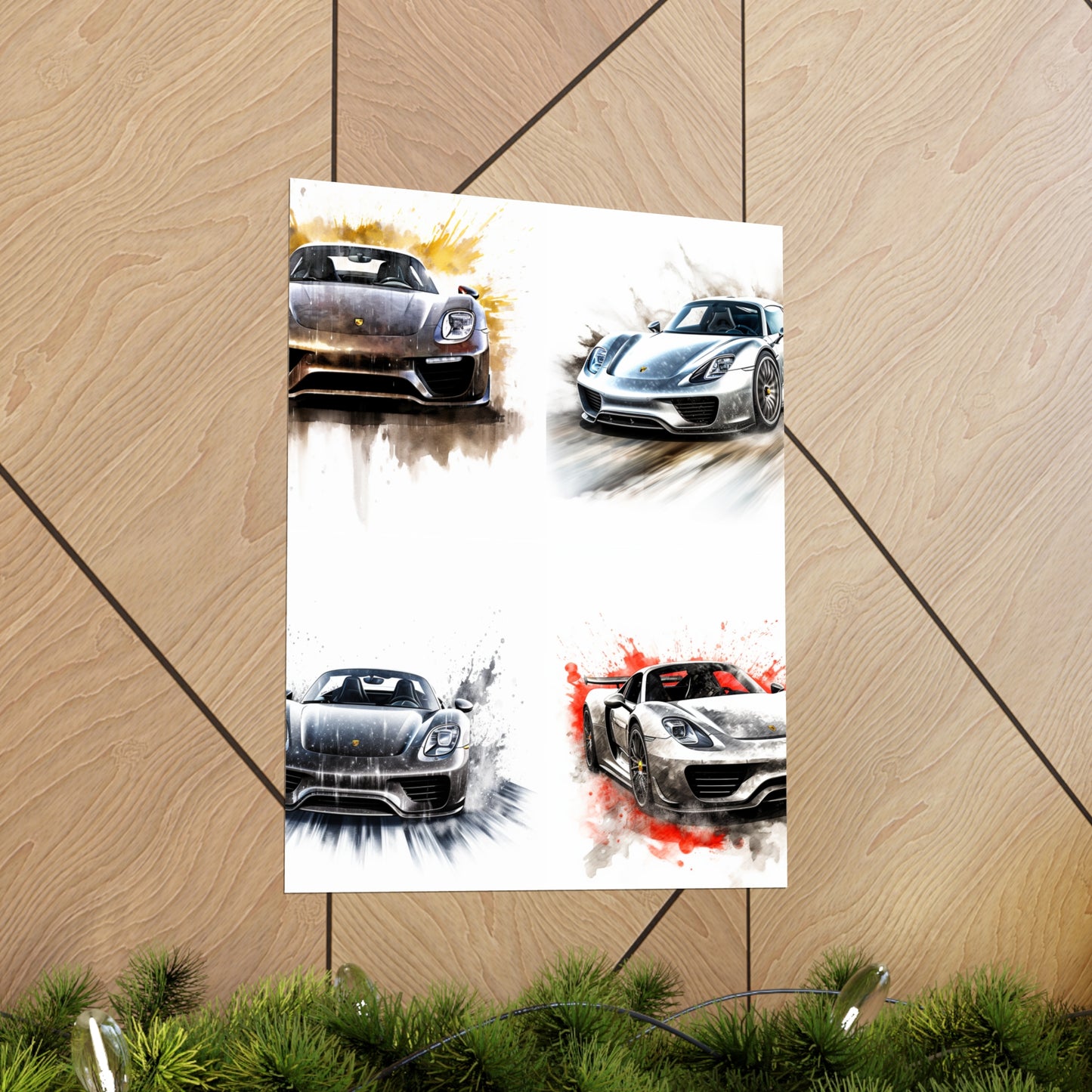 Premium Matte Vertical Posters 918 Spyder white background driving fast with water splashing 5