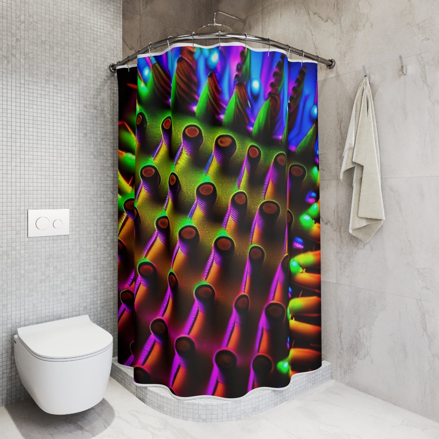Polyester Shower Curtain Macro Cactus neon square 1