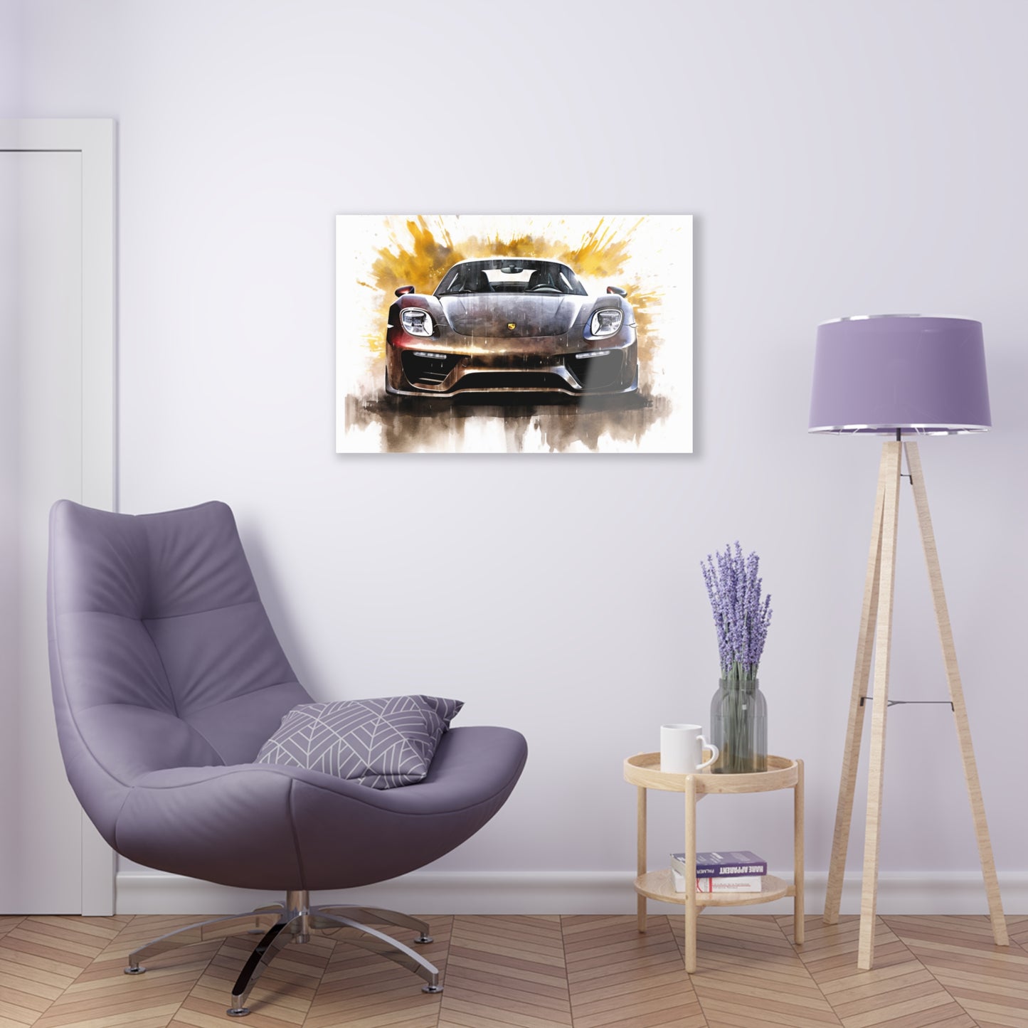 Acrylic Prints 918 Spyder white background driving fast with water splashing 1