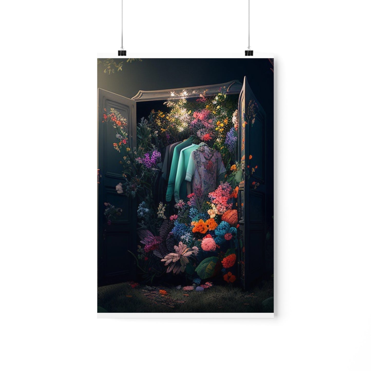 Premium Matte Vertical Posters A Wardrobe Surrounded by Flowers 1