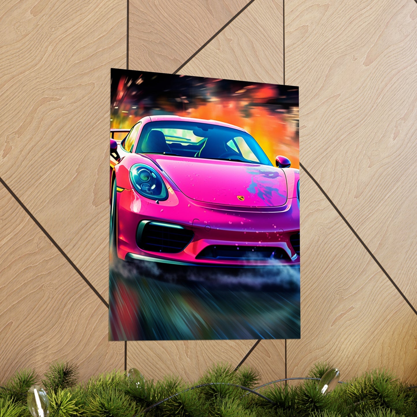 Premium Matte Vertical Posters Pink Porsche water fusion 4