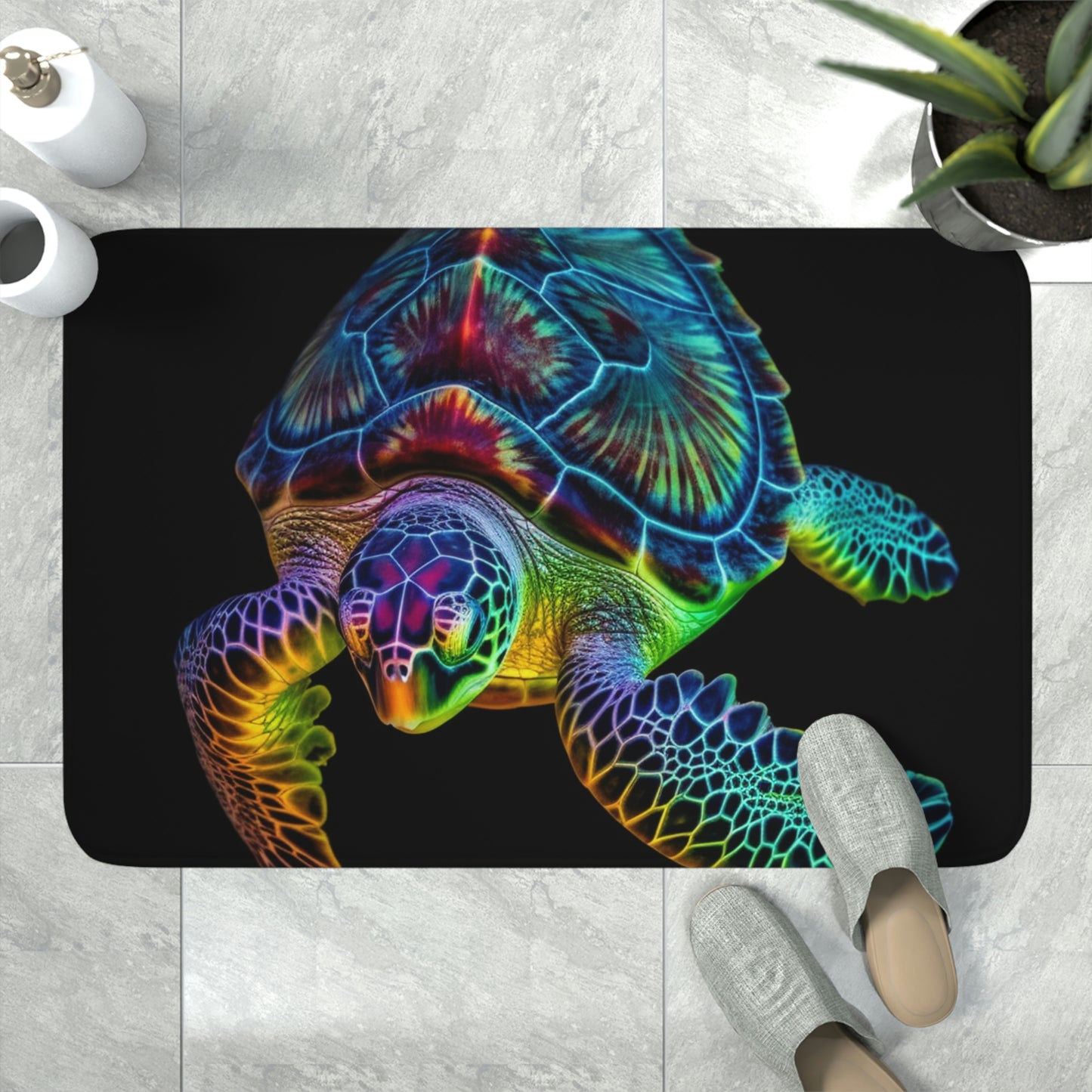 Memory Foam Bath Mat neon sea turtle 1