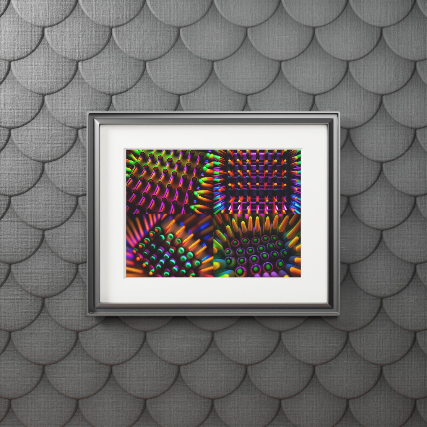 Fine Art Prints (Passepartout Paper Frame) Macro Cactus neon square