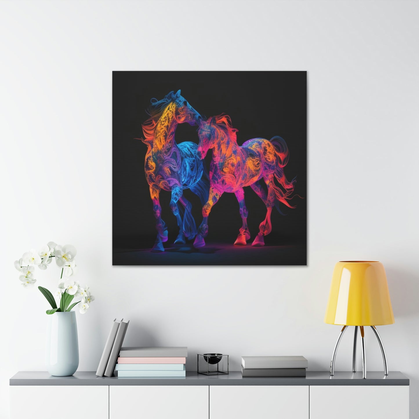 Canvas Gallery Wraps Two Neon Horses 1