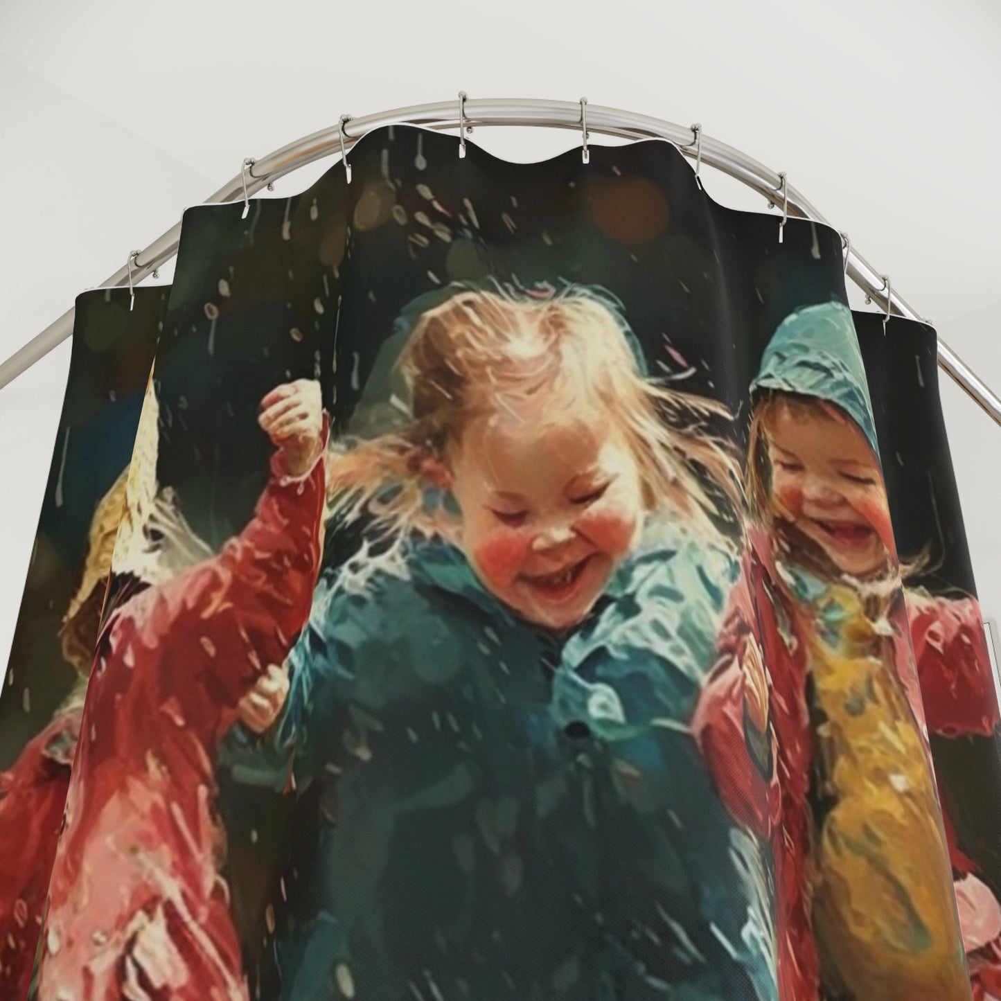 Polyester Shower Curtain kids dancing rain 5