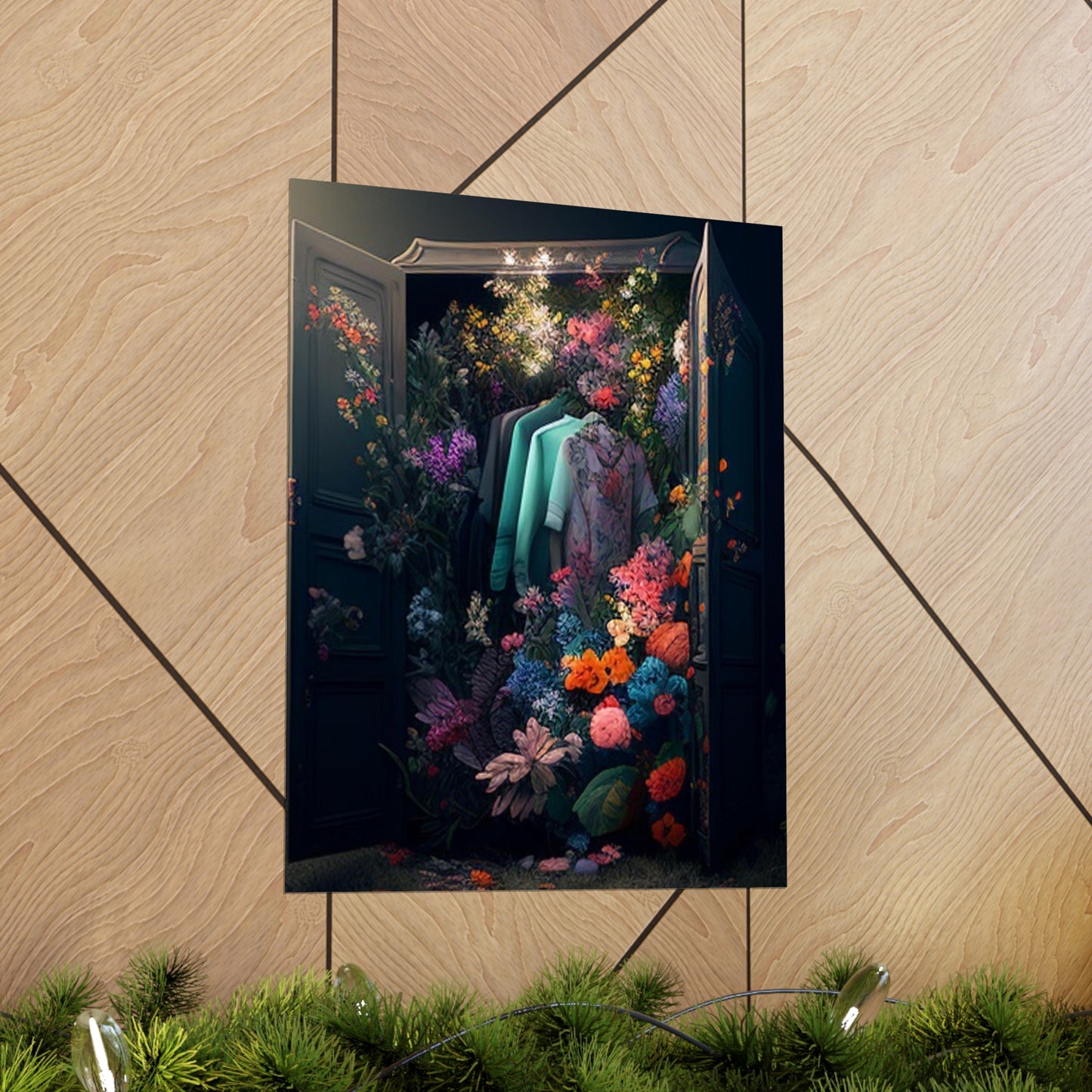 Premium Matte Vertical Posters A Wardrobe Surrounded by Flowers 1