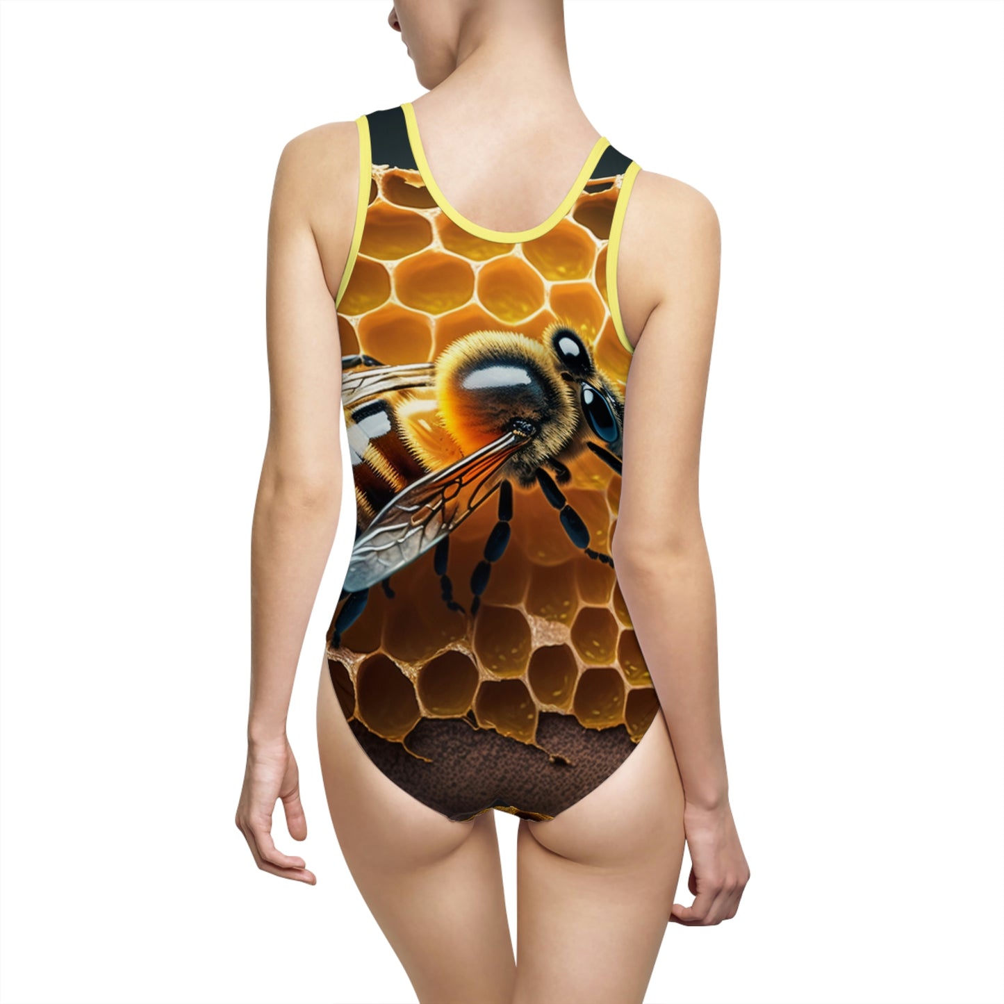 Women's Classic One-Piece Swimsuit (AOP) Macro Bee 1