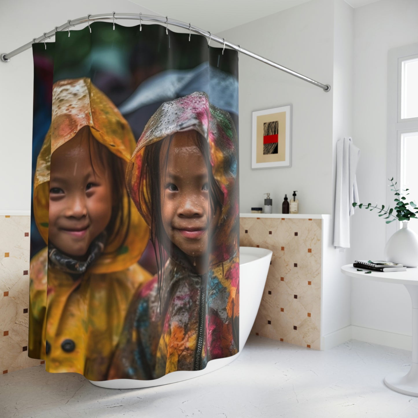 Polyester Shower Curtain Yellow Raincoat kids 2