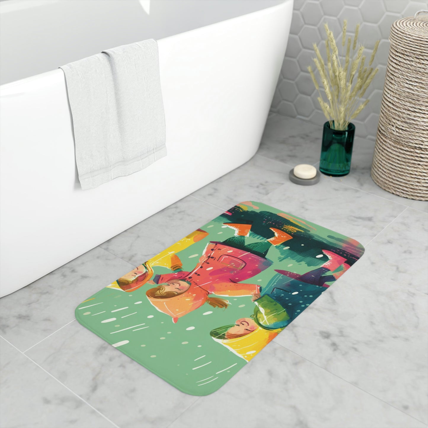 Memory Foam Bath Mat kids dancing rain 6