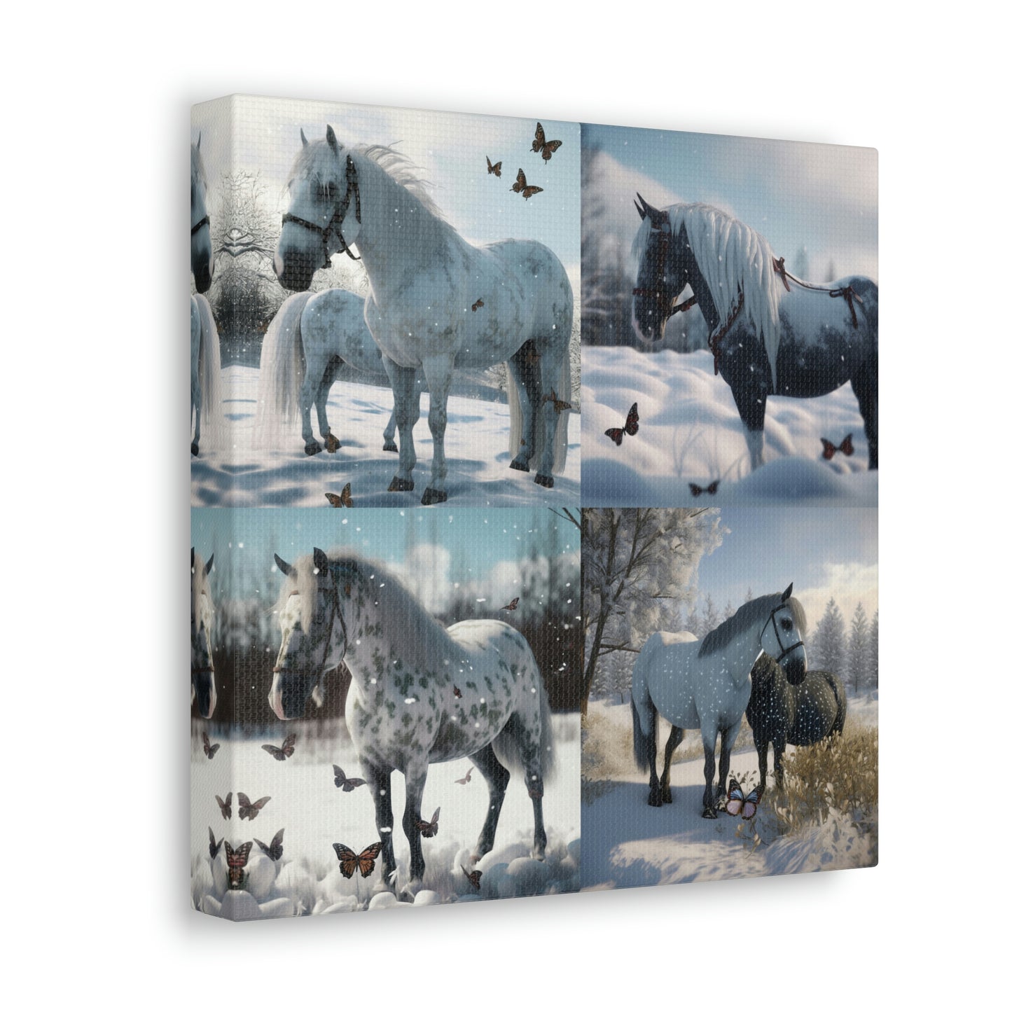 Canvas Gallery Wraps Butterfly Snow Horses 4 Pack