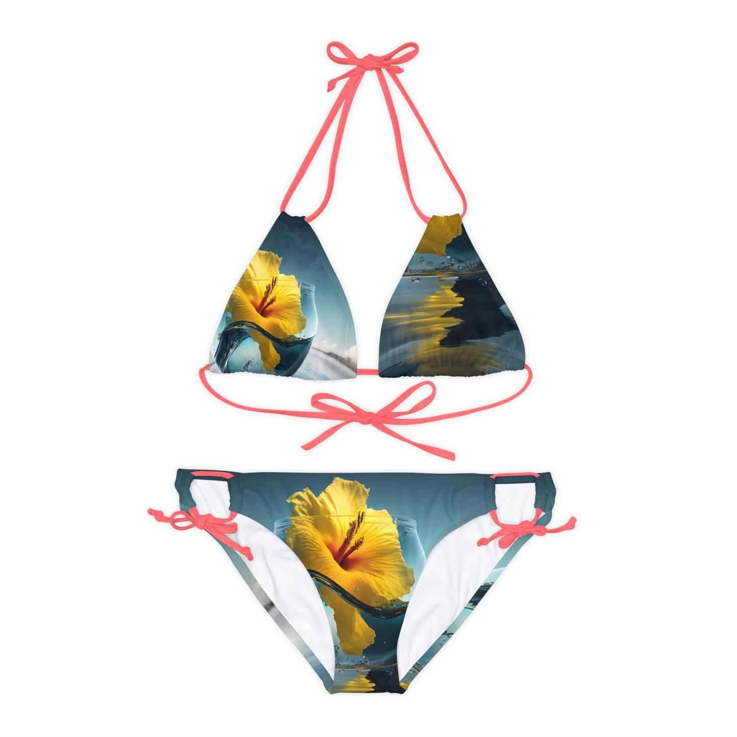 Strappy Bikini Set (AOP) Yellow Hibiscus Glass 4