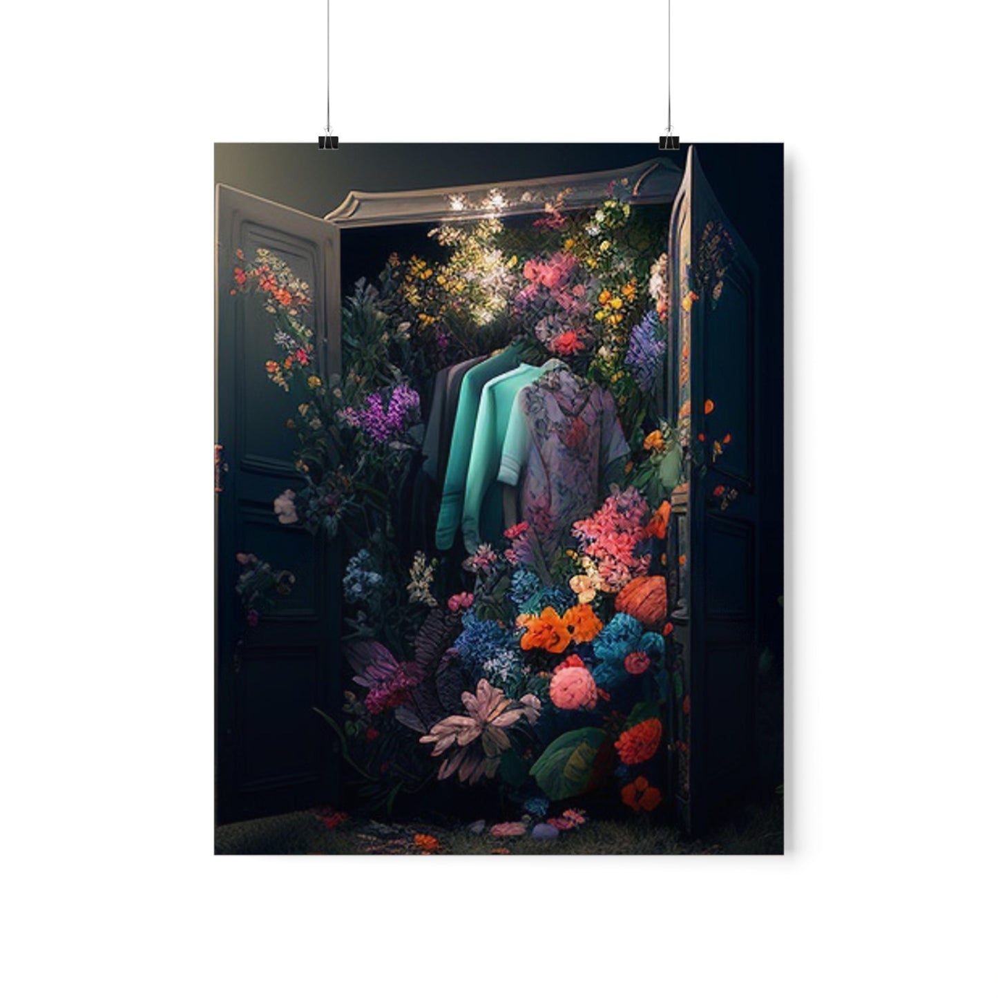 Premium Matte Vertical Posters A Wardrobe Surrounded by Flowers 1