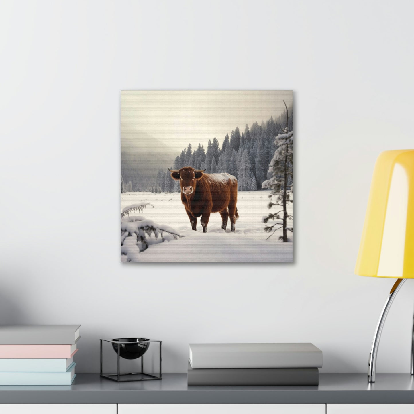 Canvas Gallery Wraps Cow Snow 3