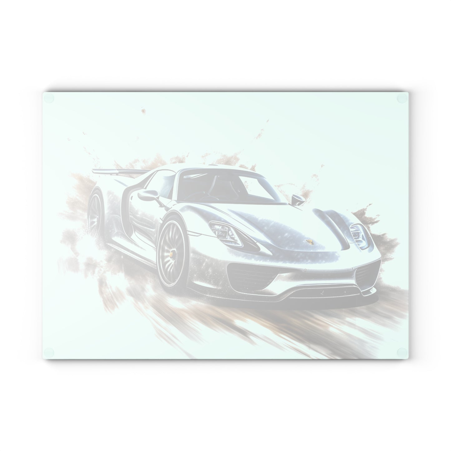 Glass Cutting Board 918 Spyder white background driving fast with water splashing 2