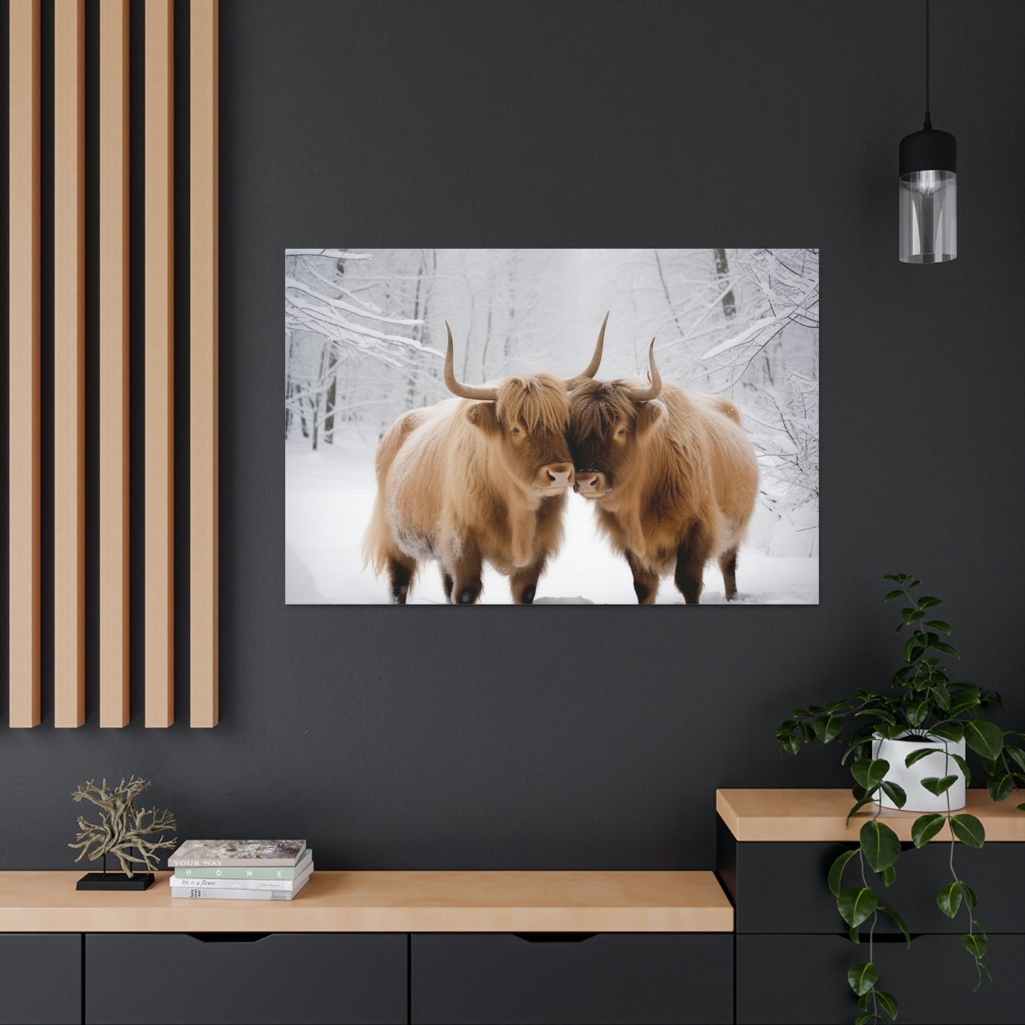 Canvas Gallery Wraps Long Haired Cow snow 1