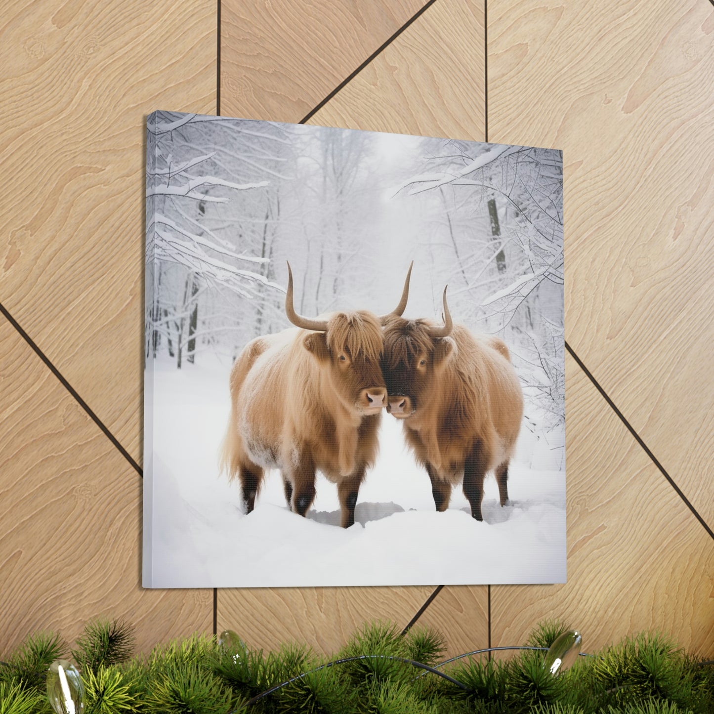 Canvas Gallery Wraps Long Haired Cow snow 1