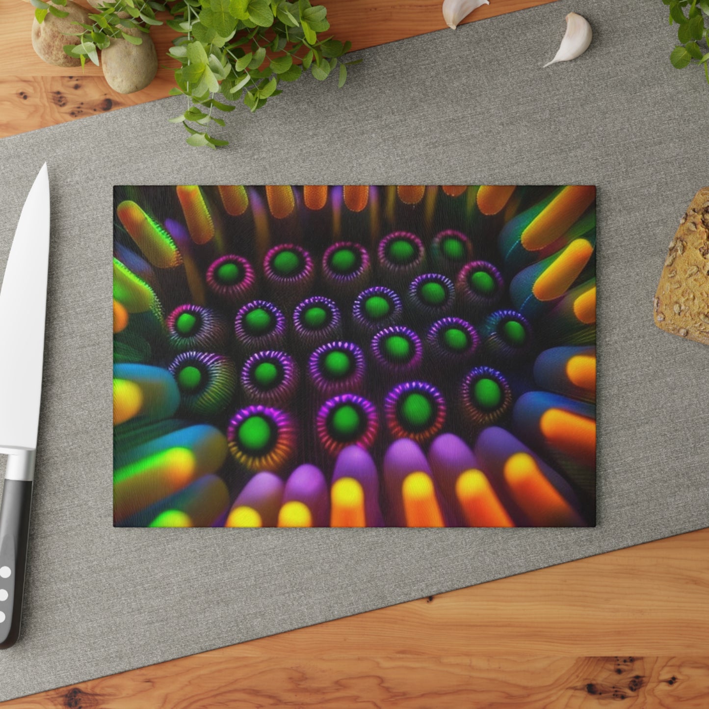 Glass Cutting Board Macro Cactus neon square 4