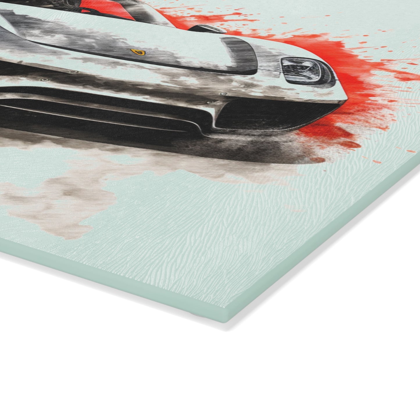 Glass Cutting Board 918 Spyder white background driving fast with water splashing 4