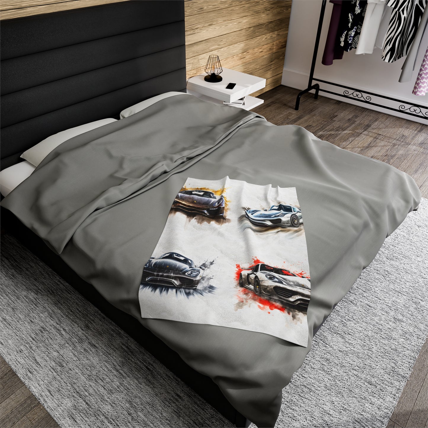 Velveteen Plush Blanket 918 Spyder white background driving fast with water splashing 5