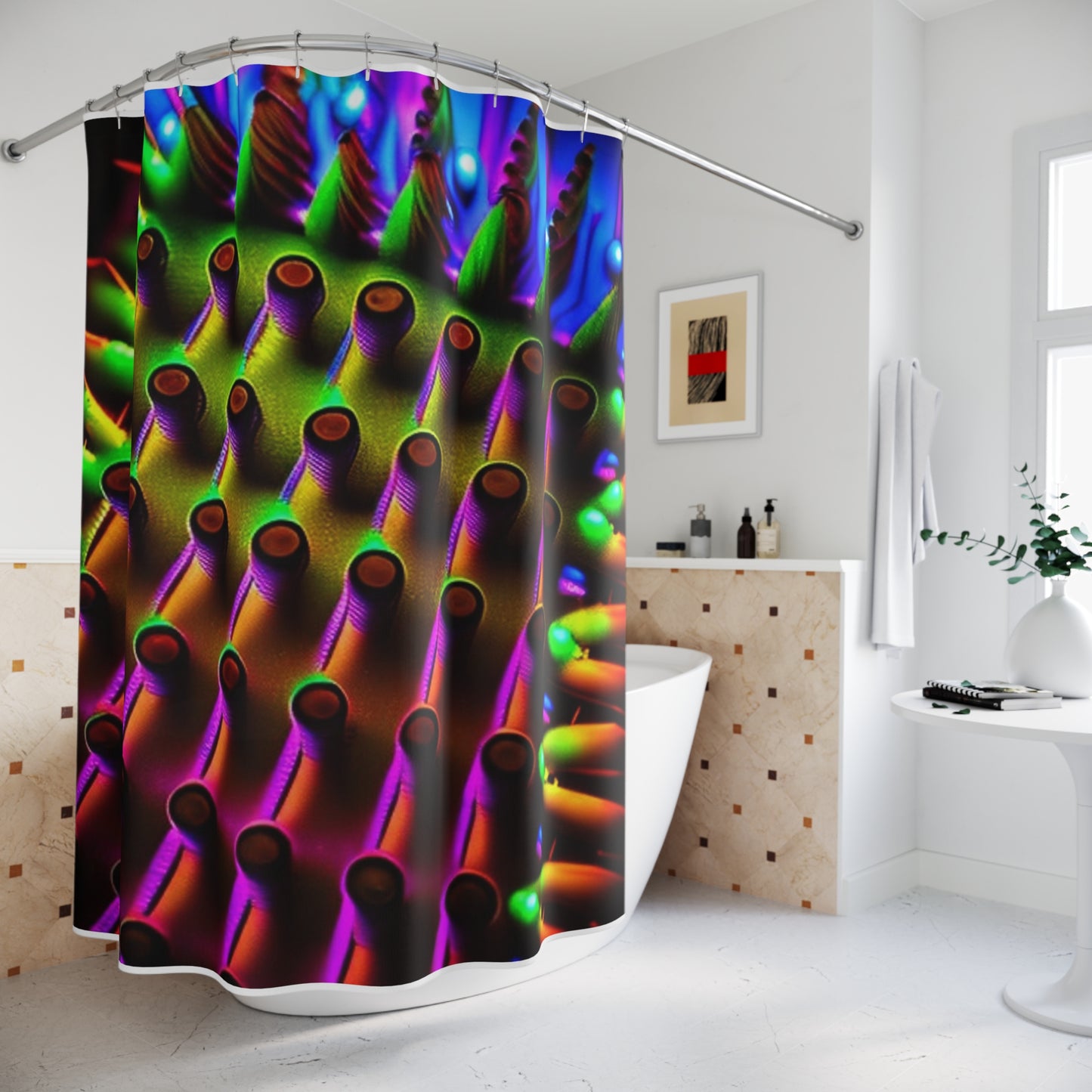 Polyester Shower Curtain Macro Cactus neon square 1