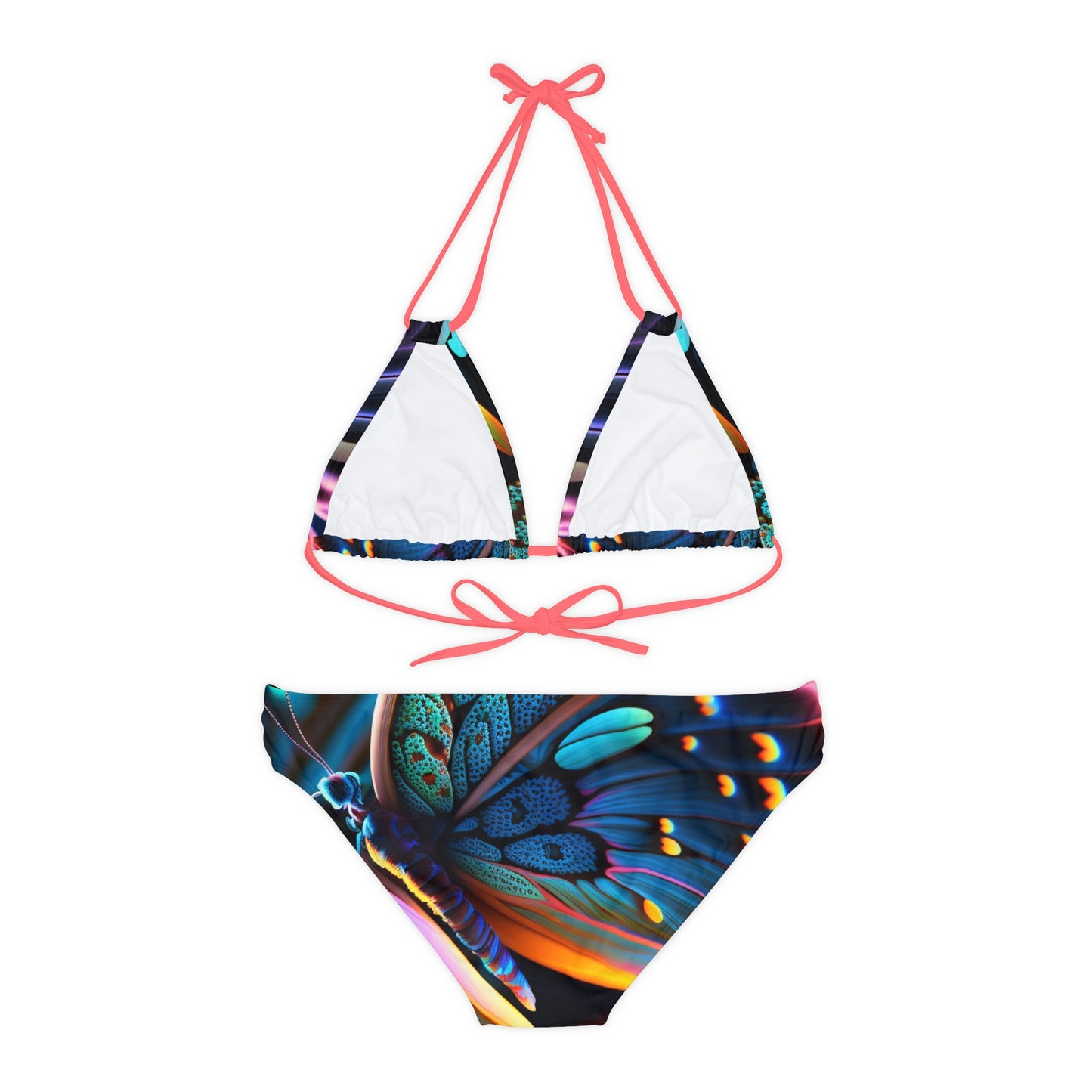 Strappy Bikini Set (AOP) Neon Butterfly Macro 1