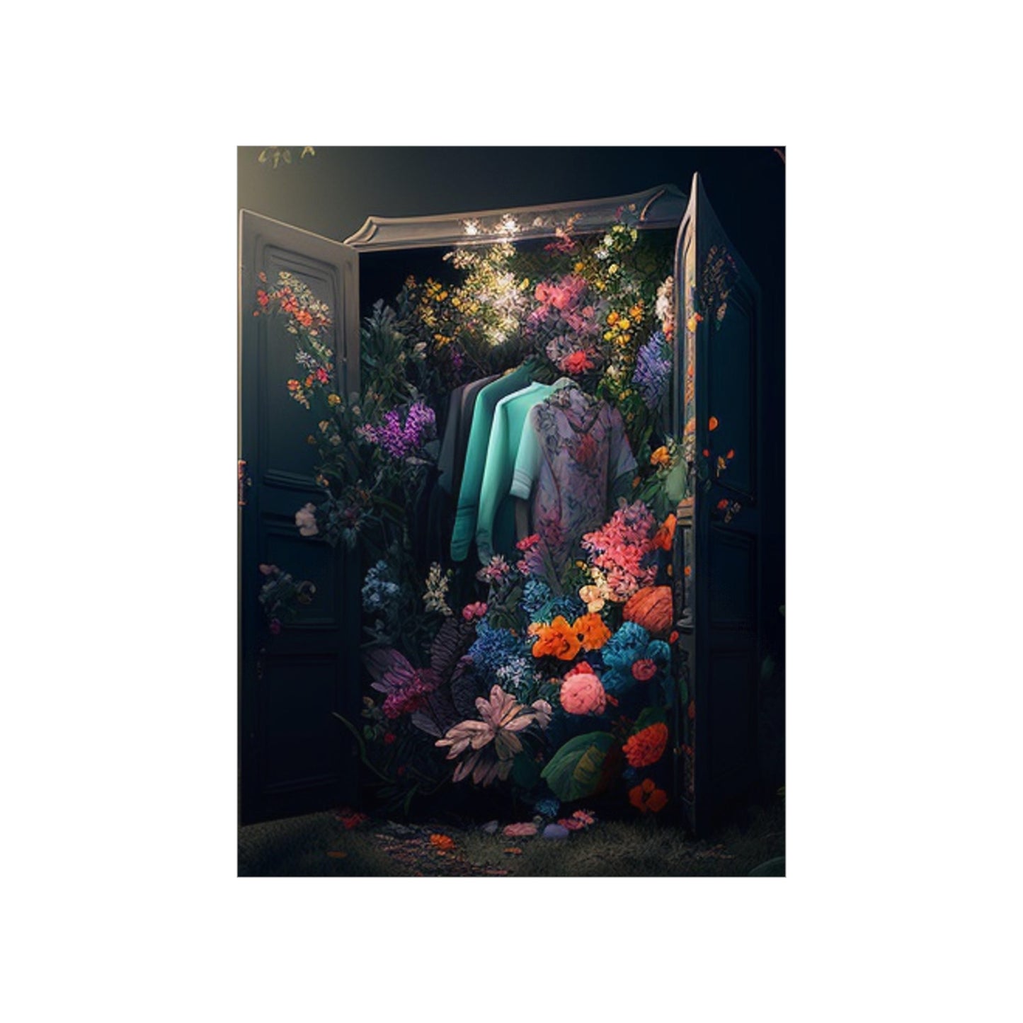 Premium Matte Vertical Posters A Wardrobe Surrounded by Flowers 1