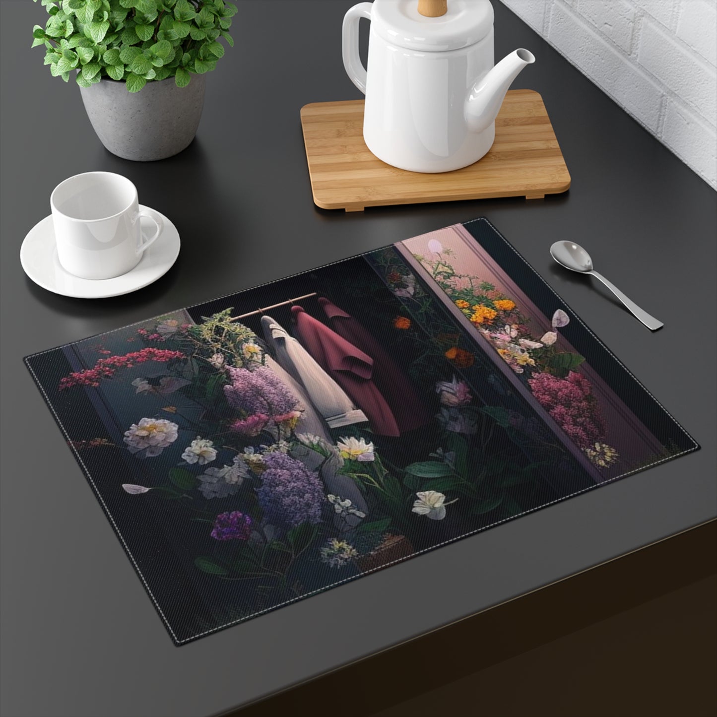 Placemat, 1pc A Wardrobe Surrounded by Flowers 2