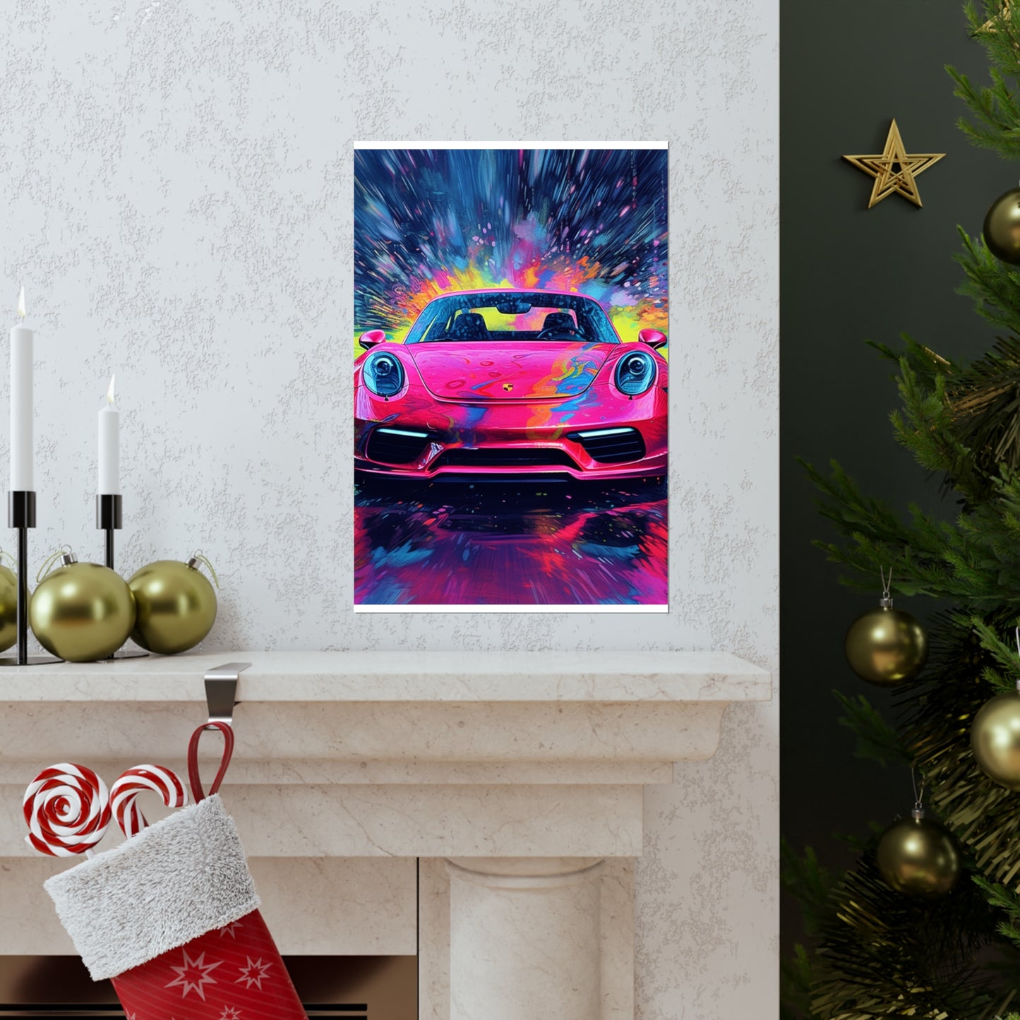 Premium Matte Vertical Posters Pink Porsche water fusion 3