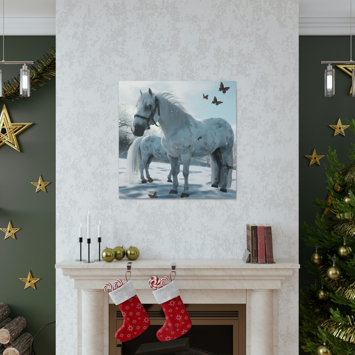 Canvas Gallery Wraps Butterfly Snow Horses 1