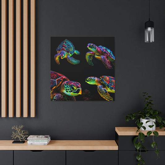Canvas Gallery Wraps Neon Sea Turtle 4 Pack