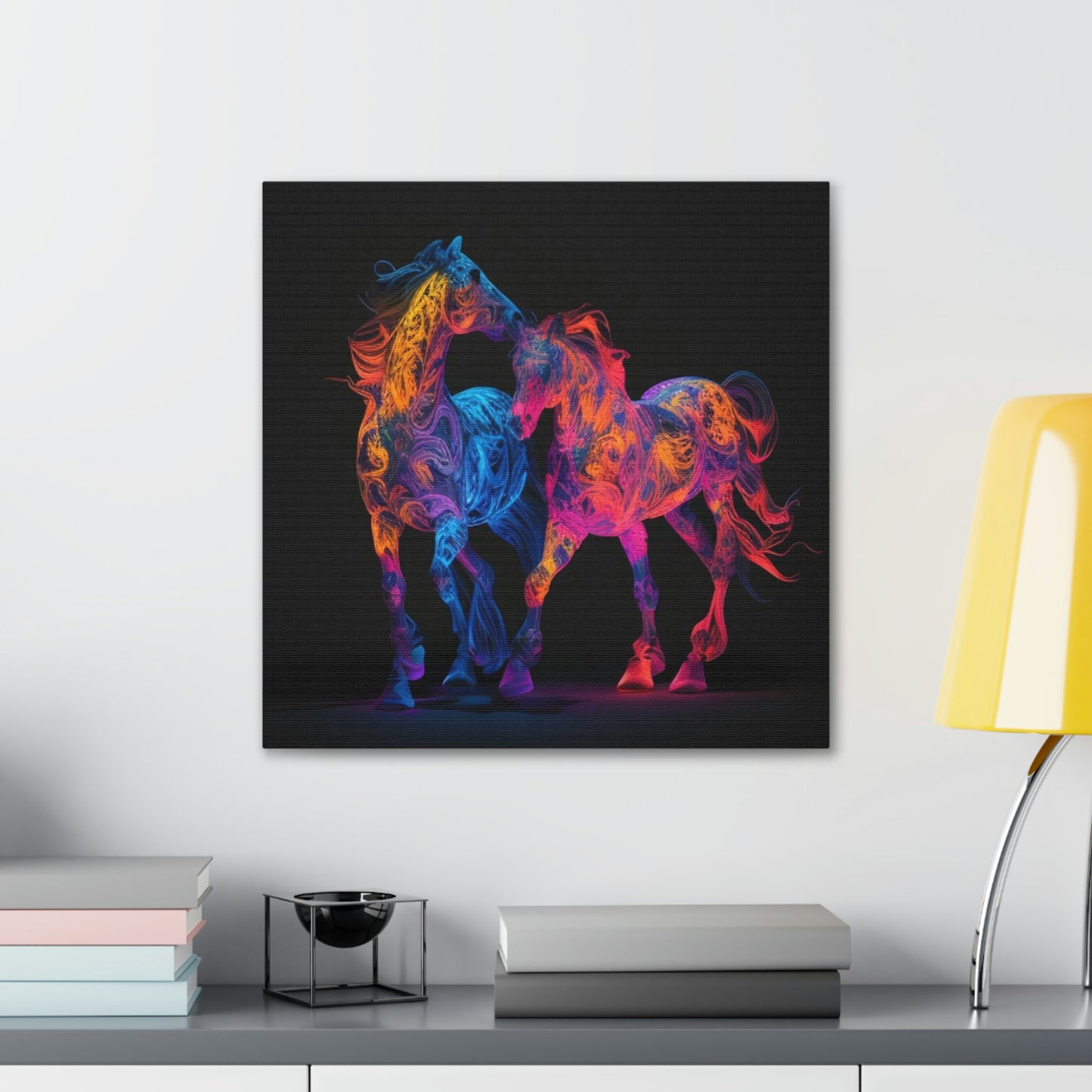 Canvas Gallery Wraps Two Neon Horses 1