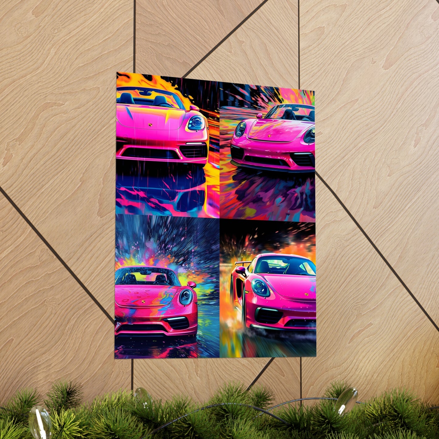 Premium Matte Vertical Posters Pink Porsche water fusion 5