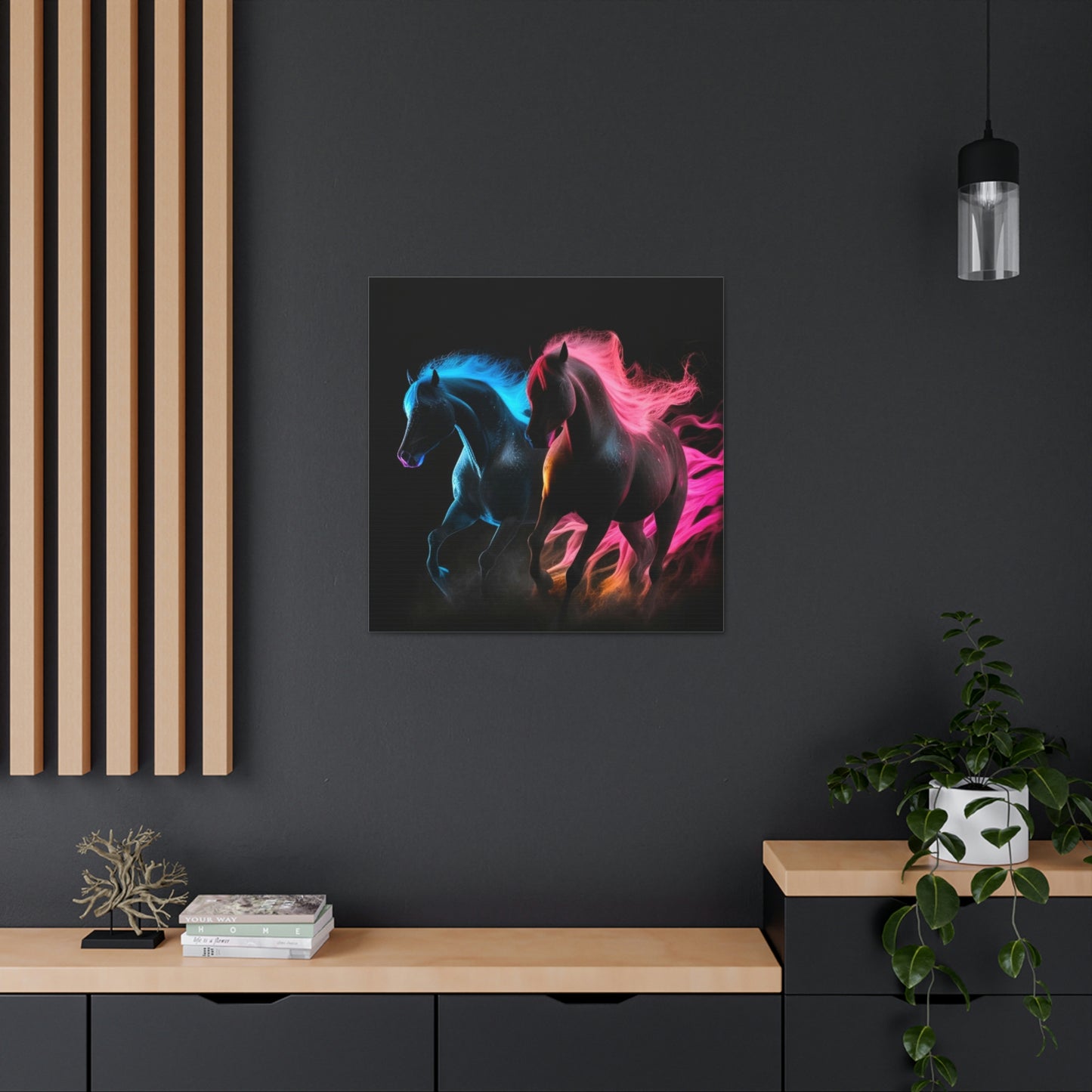 Canvas Gallery Wraps Horses Pink Blue Fire 2