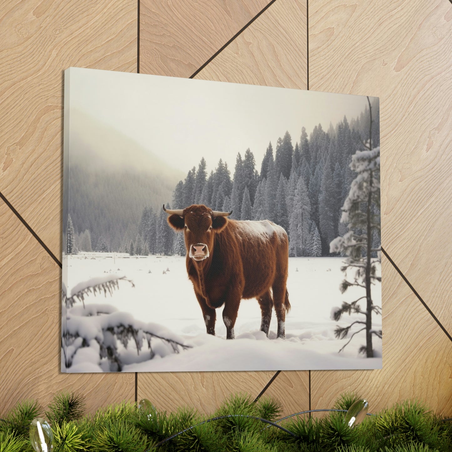 Canvas Gallery Wraps Cow Snow 3