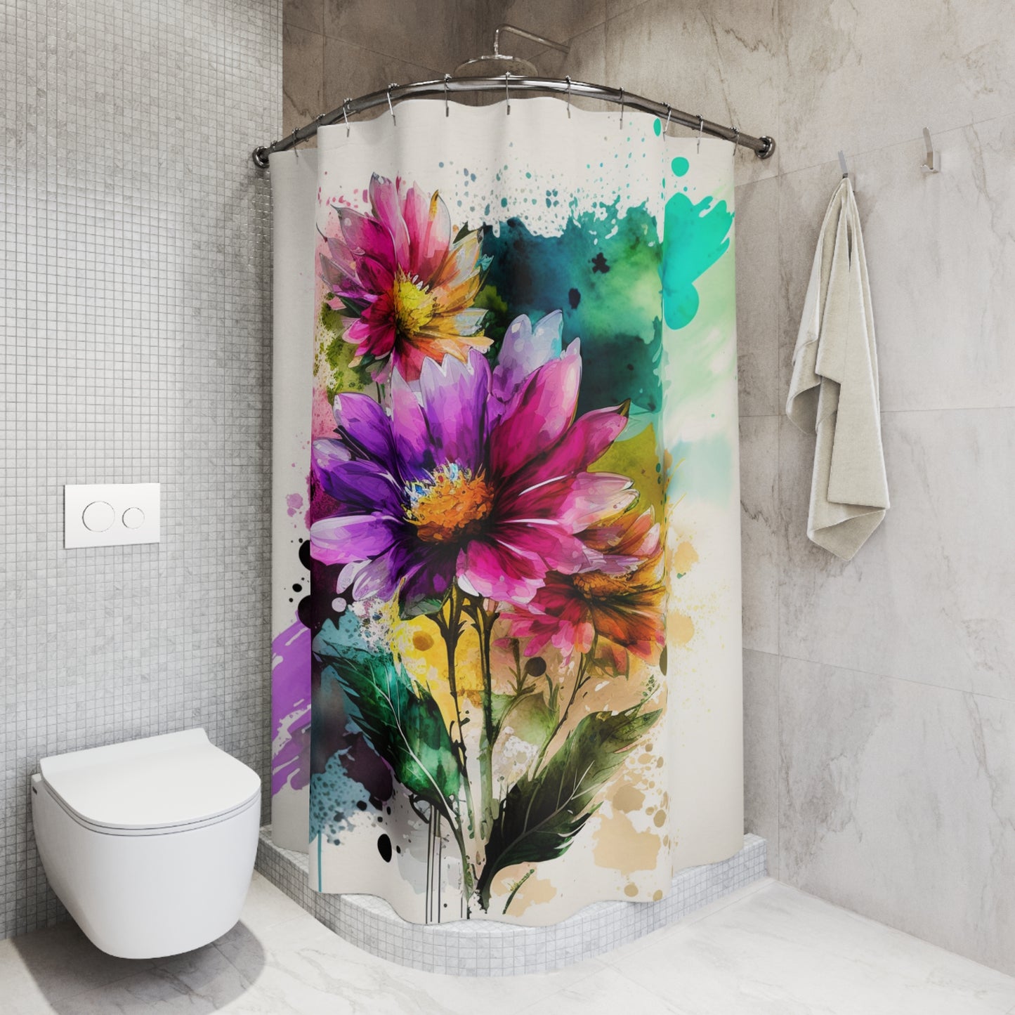 Polyester Shower Curtain bright spring flowers 1