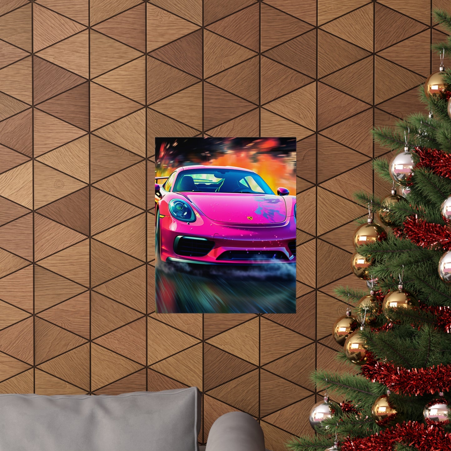 Premium Matte Vertical Posters Pink Porsche water fusion 4