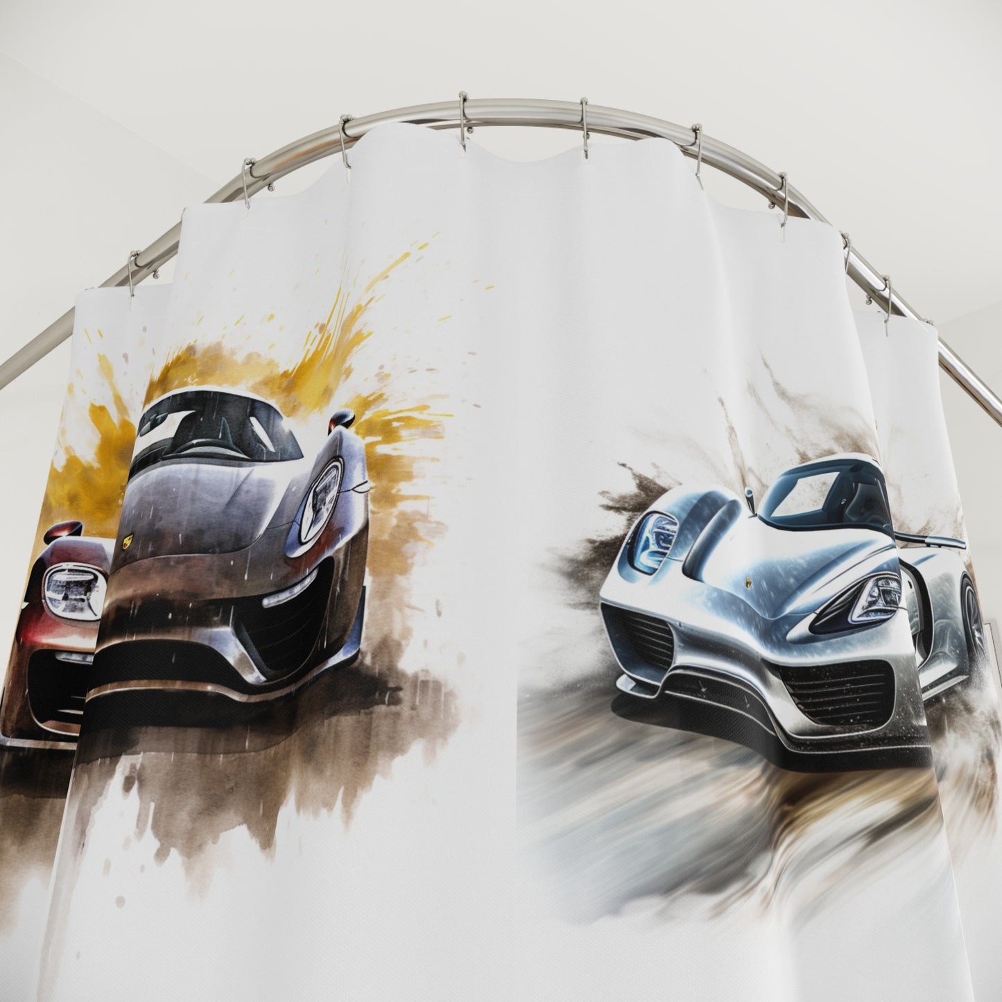 Polyester Shower Curtain 918 Spyder white background driving fast with water splashing 5