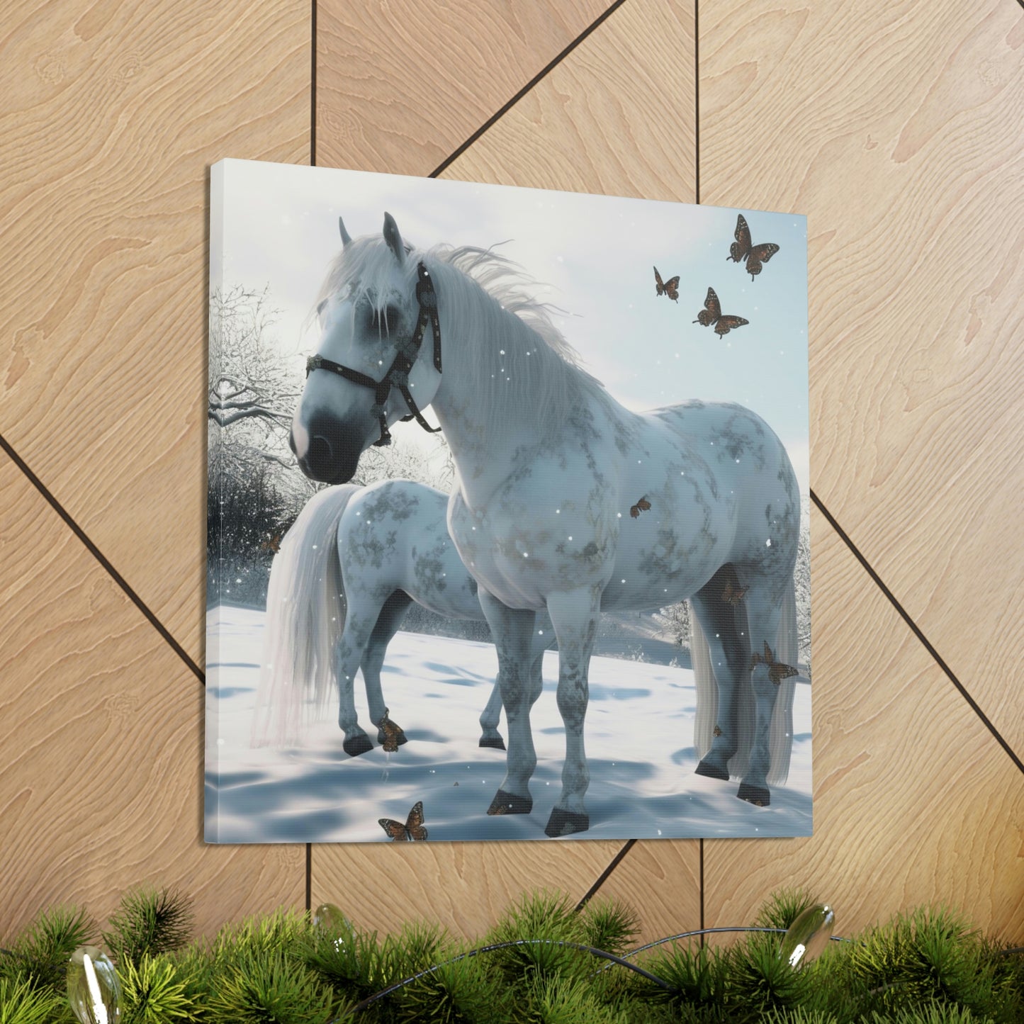 Canvas Gallery Wraps Butterfly Snow Horses 1