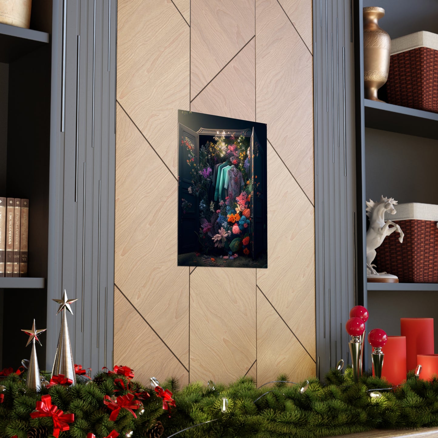 Premium Matte Vertical Posters A Wardrobe Surrounded by Flowers 1