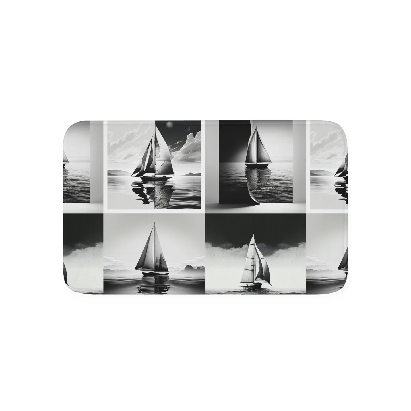 Memory Foam Bath Mat  black and white sailboat 4 pack