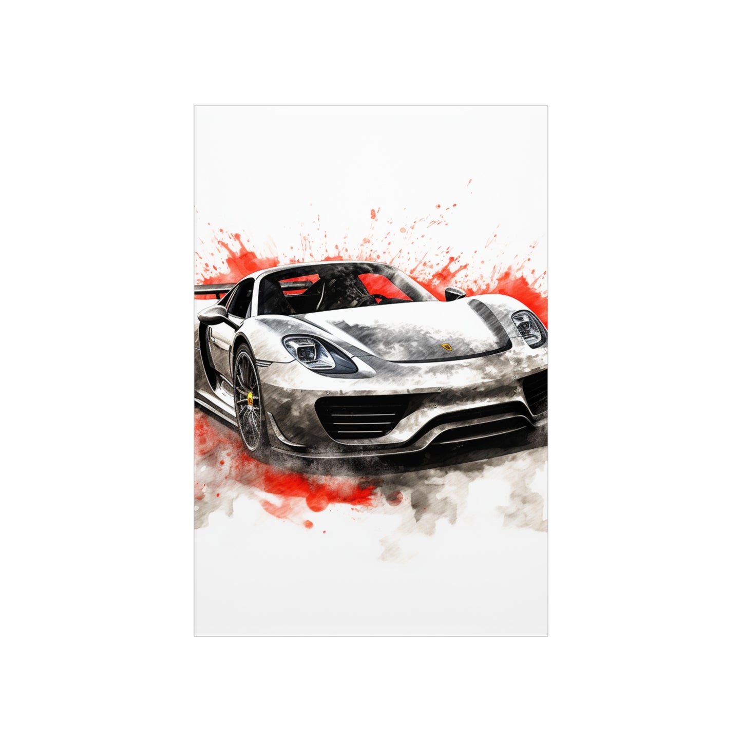 Premium Matte Vertical Posters 918 Spyder white background driving fast with water splashing 4