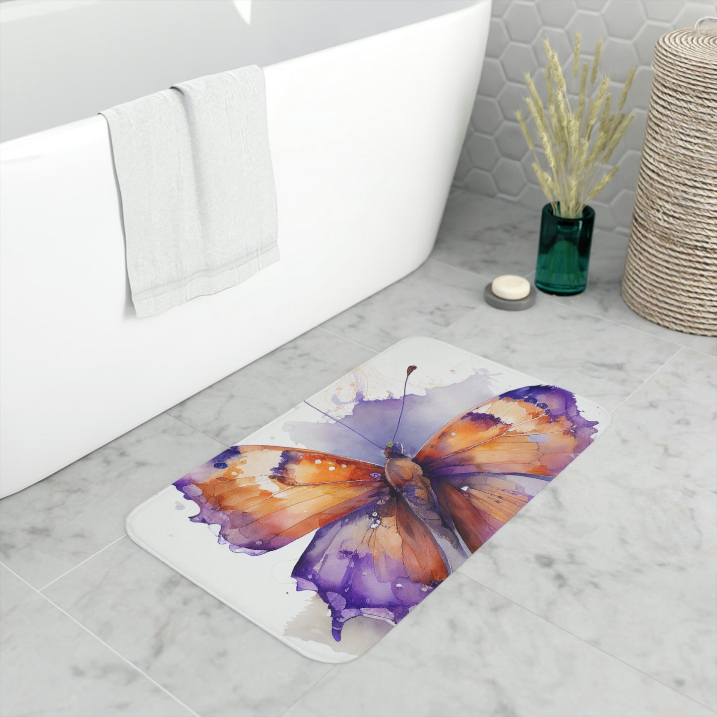 Memory Foam Bath Mat MerlinRose watercolor butterfly 2