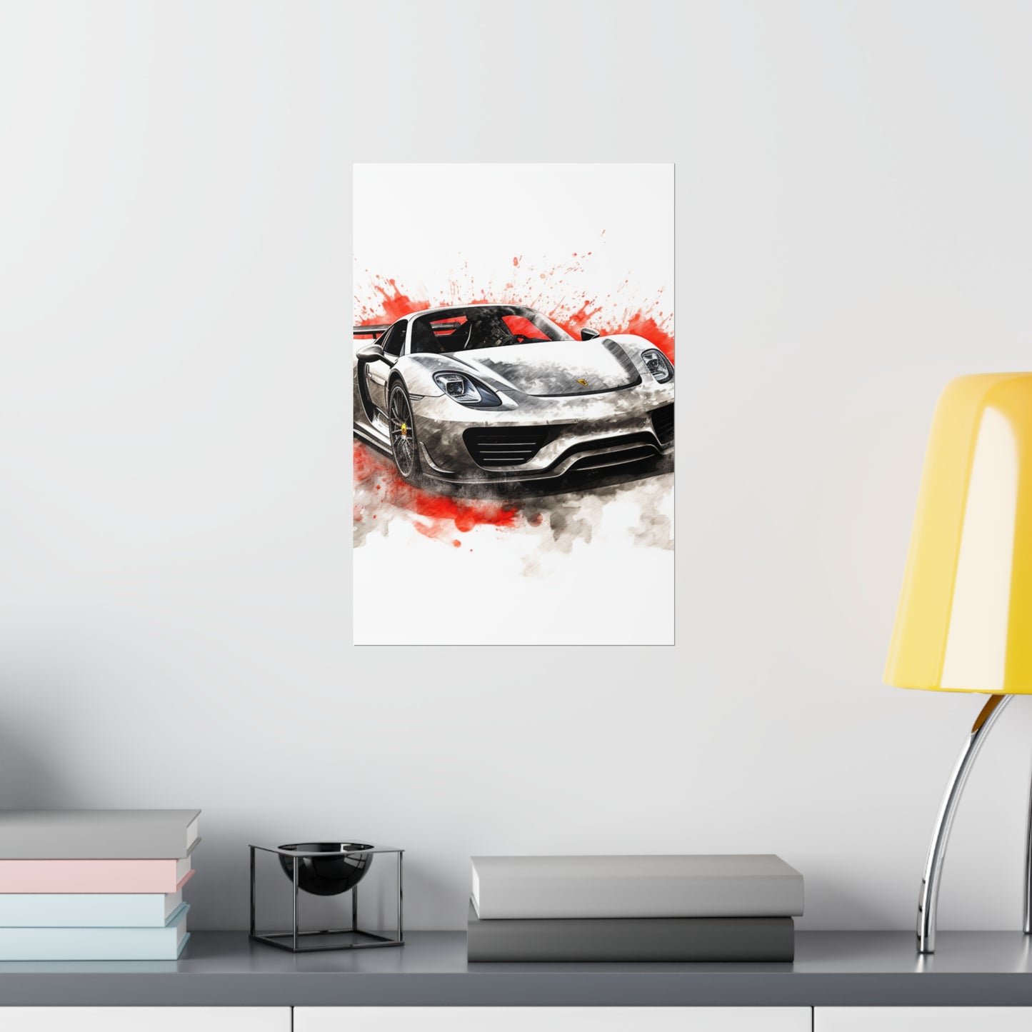 Premium Matte Vertical Posters 918 Spyder white background driving fast with water splashing 4